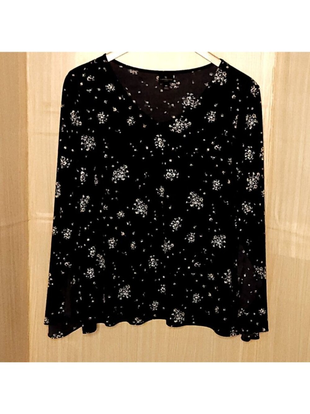 Worthington Womens Plus Black Floral Bell Sleeve Stretchy Top 0X